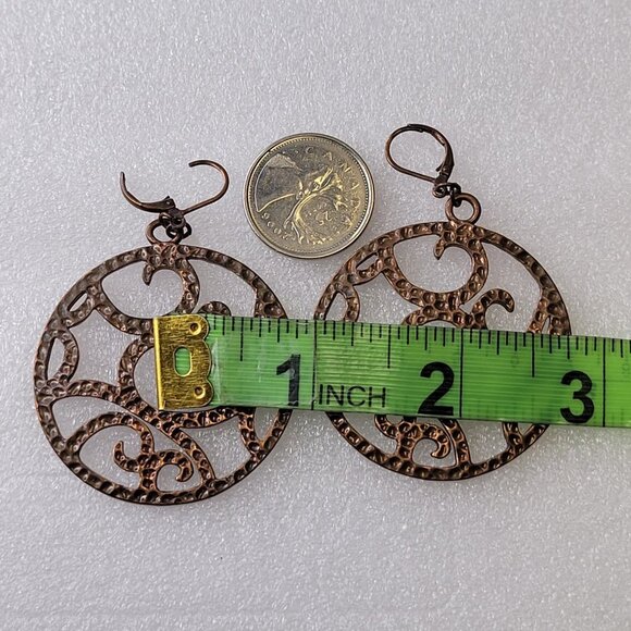 Round Antique Bronze Hued Filigree Earrings - Picture 10 of 12